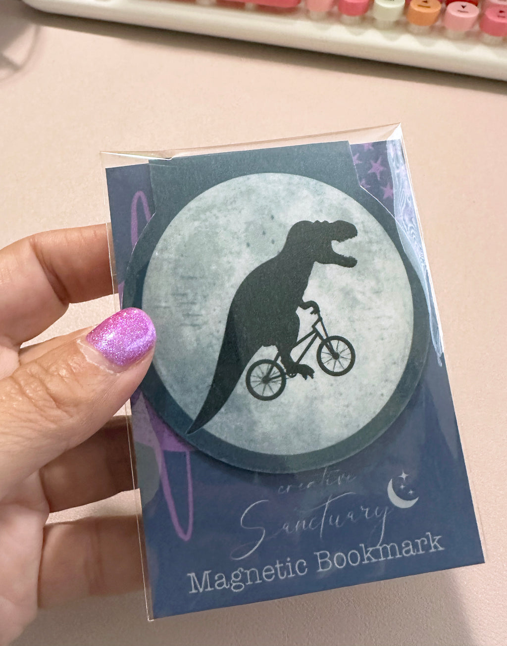 Dino on the Moon Die-Cut Magnetic Bookmark